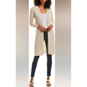 J. McLAUGHLIN Open Front Long Line Cardigan Sweater Small Cream Minimalist Lux